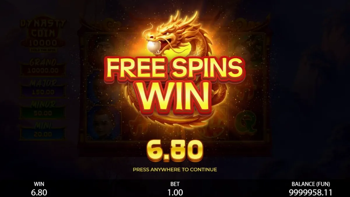 Tampilan visual slot Dynasty Coin 10,000 dengan tema Oriental yang megah
